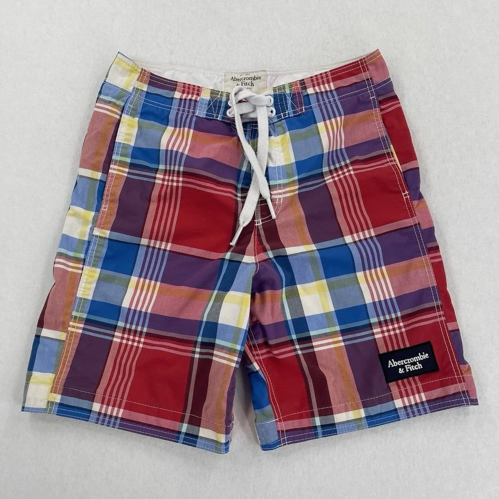 Abercrombie & Fitch Board Shorts Mens M Multicolor Plaid Y2K Lined Swim Retro