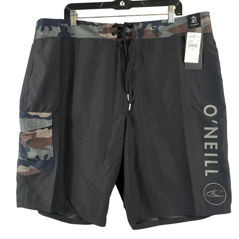 O'Neill Santa Cruz Printed 2.0 Board Shorts 40 Camo Black Hybrid Surf Swim NWT