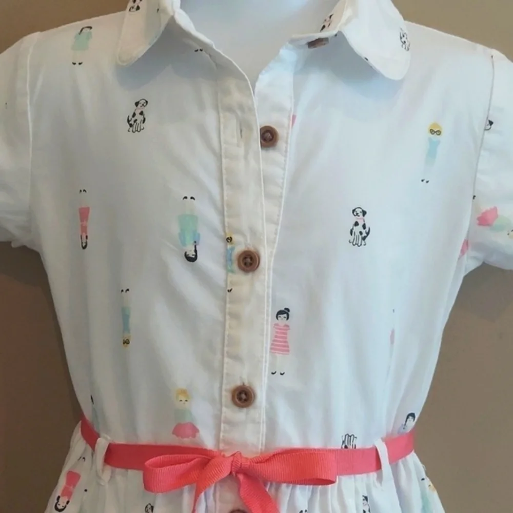 Carter’s Poplin Shirt Dress with pink ribbon belt - white - 3T