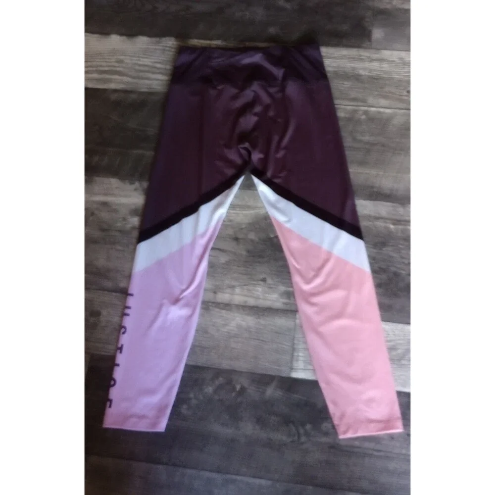 Justice Girls XL Coal, Pink, Orange Leggings With Logo Graphic On Side Of Leg