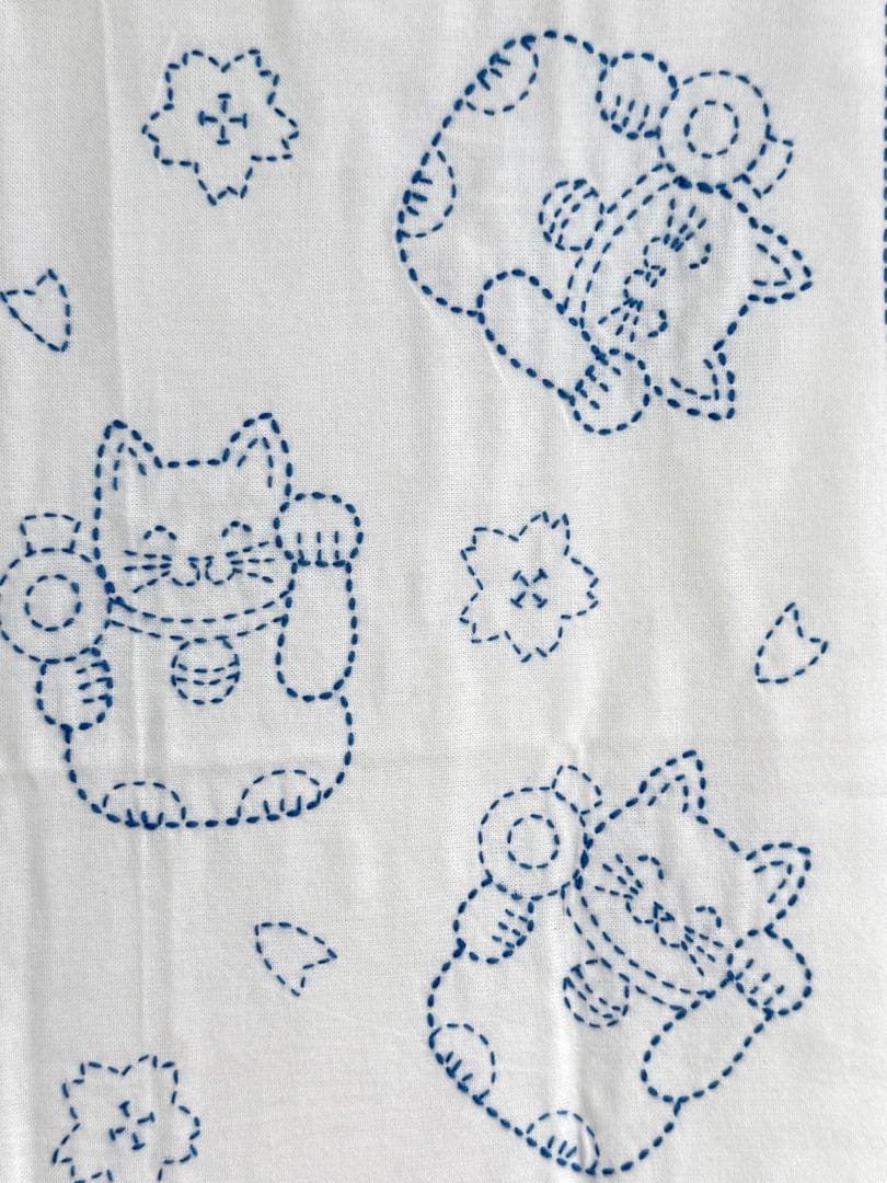 Sashiko Tea Towel [Maneki-neko (Blue)]